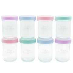 WeeSprout 8 oz glass jars with pastel lids for easy meal prep and fridge storage