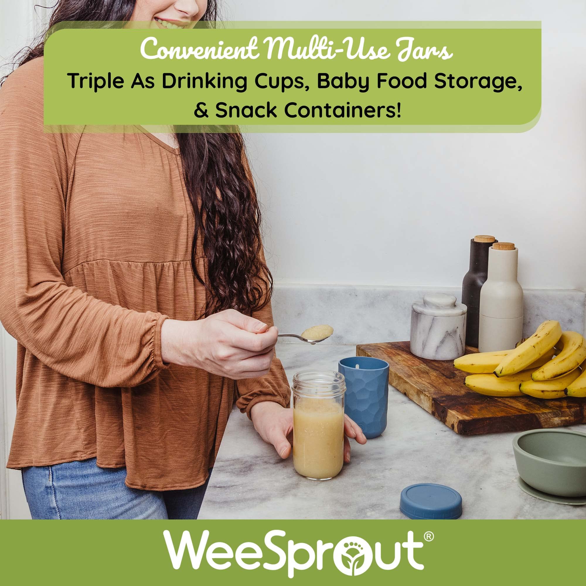 WeeSprout baby food storage and snack jars for busy families
