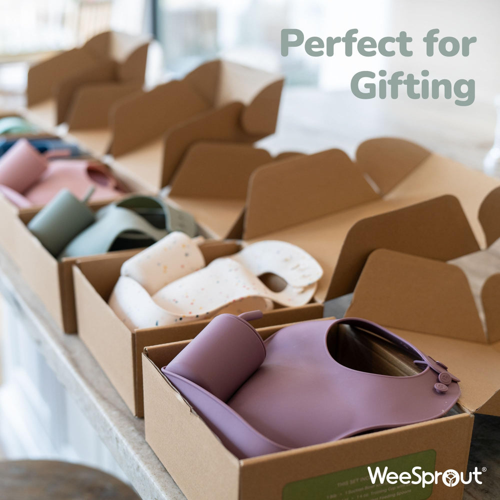 WeeSprout bib helps protect clothing and makes cleanup quick after messy mealtimes.