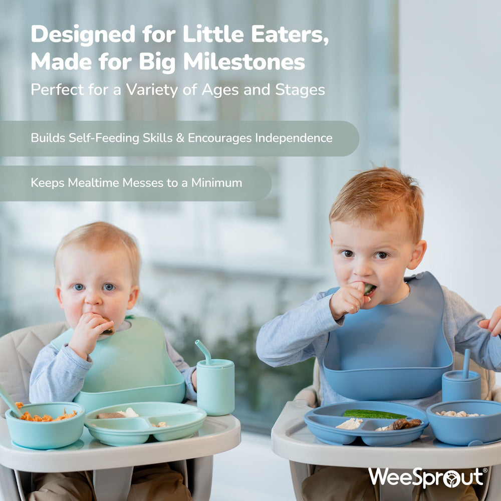 WeeSprout spoons designed for babies' self-feeding with thick grips to encourage independence.