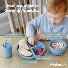 WeeSprout suction plate with lid prevents spills and keeps foods organized.