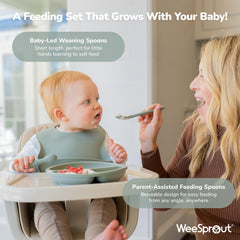 WeeSprout baby spoons four-pack supports both parent-assisted and independent feeding.