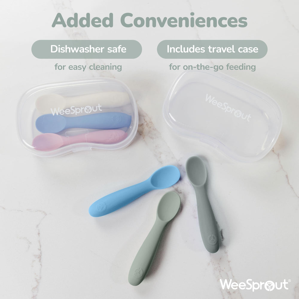WeeSprout carrying case keeps spoons organized for travel and daycare.