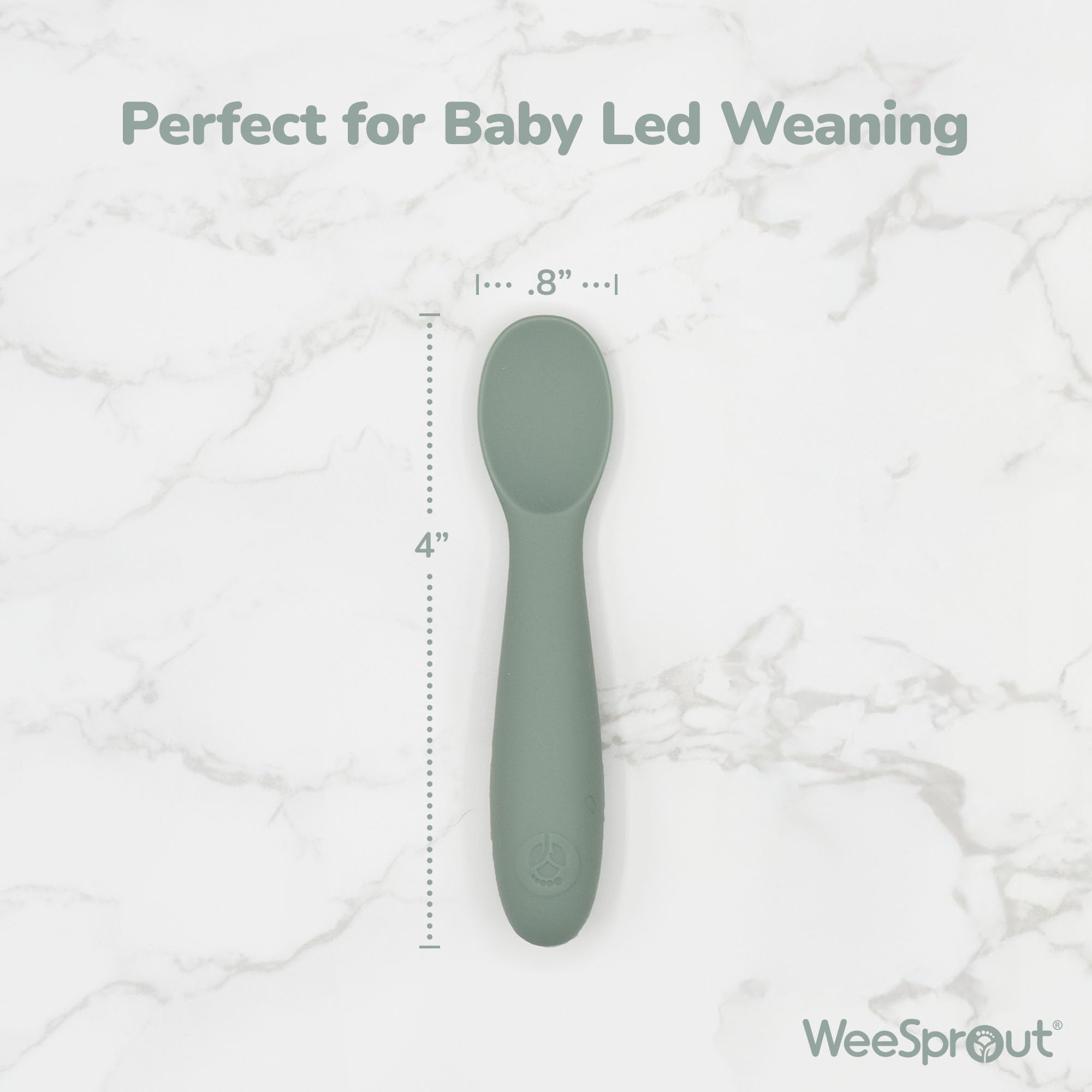 WeeSprout spoons in soft silicone, gentle on gums during feeding.
