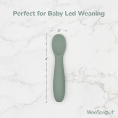 WeeSprout spoons in soft silicone, gentle on gums during feeding.
