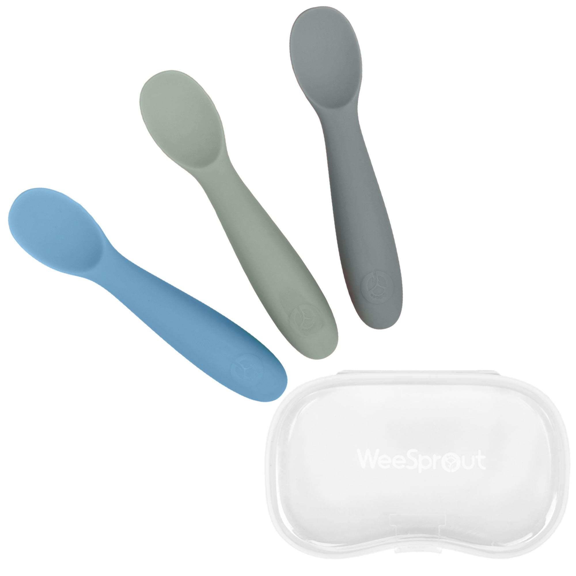 WeeSprout baby spoons set with soft silicone for gentle feeding and easy control.