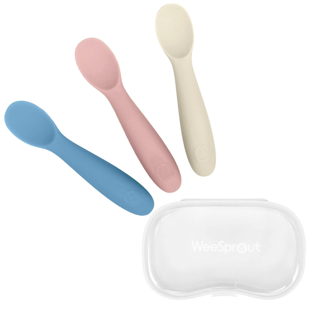 WeeSprout baby spoons with soft silicone for gentle self-feeding on sensitive gums.