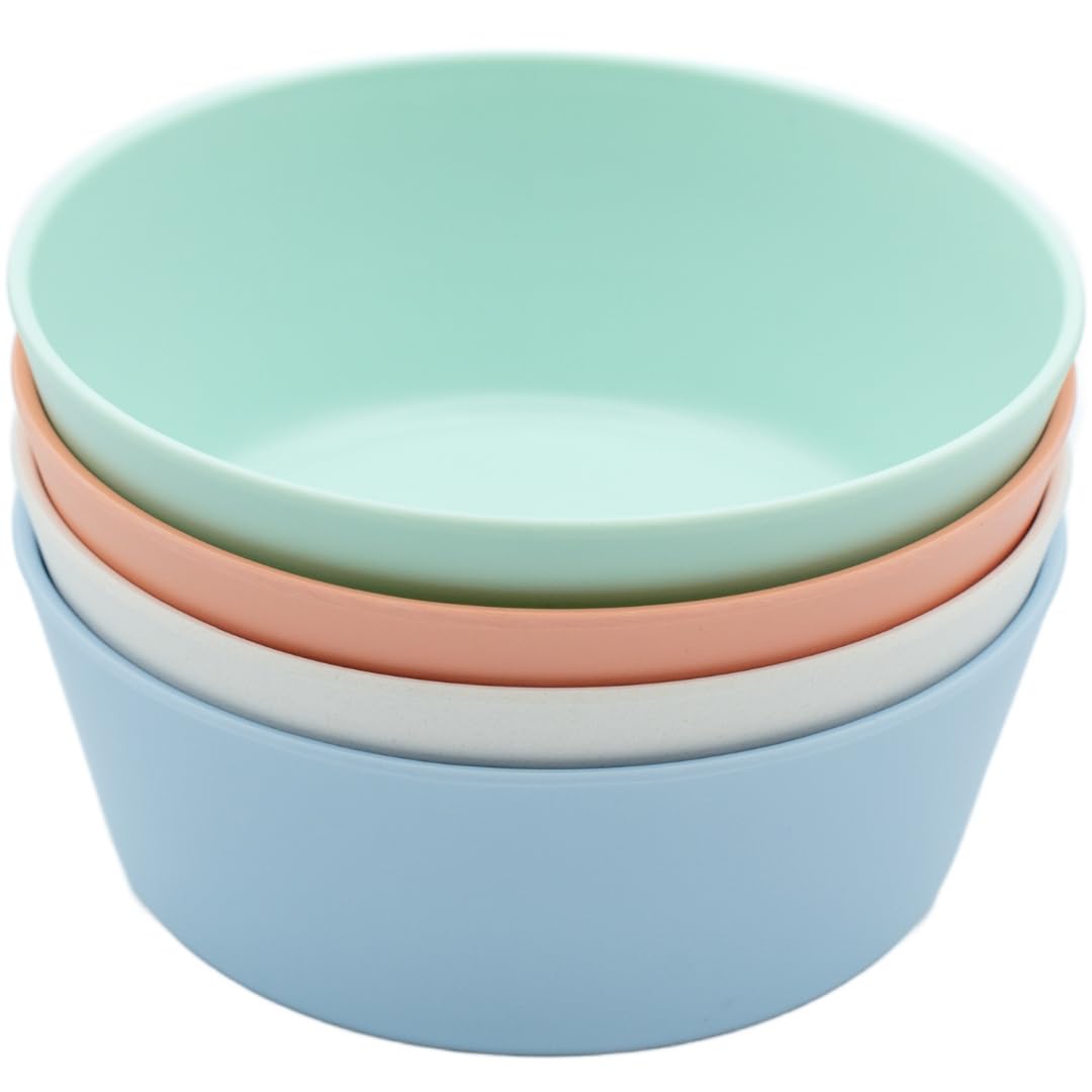 WeeSprout bamboo kids bowls set four pastel coral, kid-friendly snack time