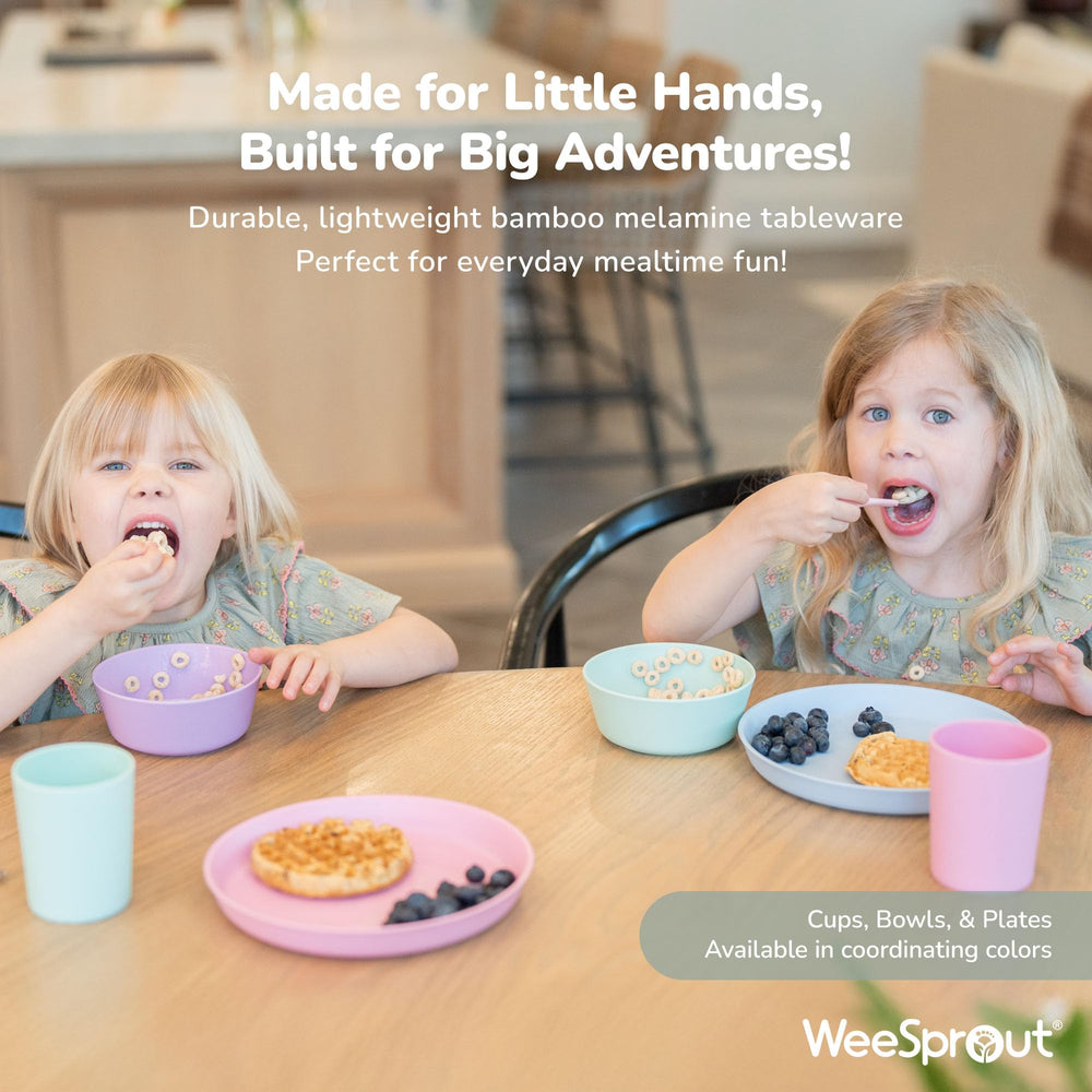 WeeSprout Bamboo Plates pastel color set creates stylish family dining