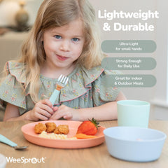 WeeSprout Bamboo Plates modern design table setting in pastel colors