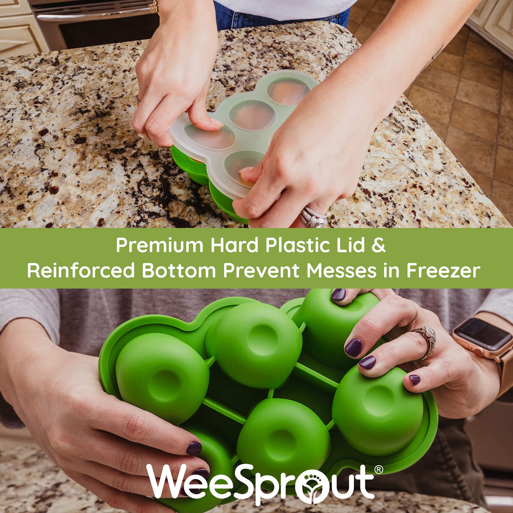 WeeSprout BPA-free lid clips securely for stackable freezer storage.