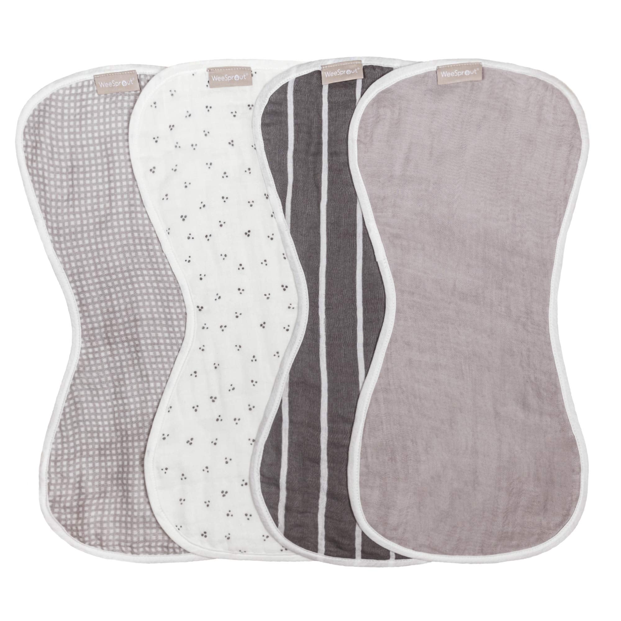 WeeSprout burp cloths show four-layer absorbency to help keep you dry during feedings