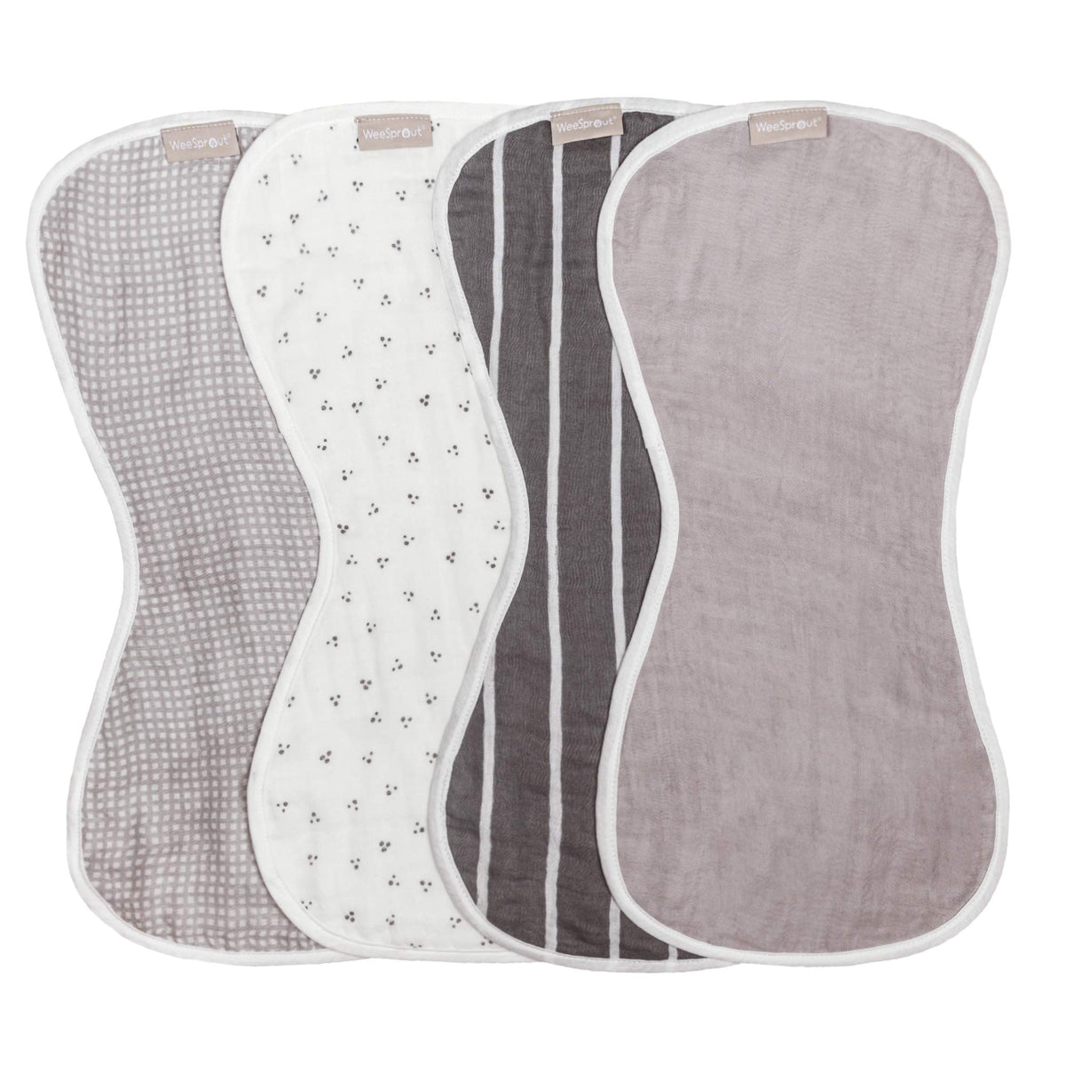 WeeSprout burp cloths show four-layer absorbency to help keep you dry during feedings