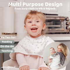 WeeSprout burp cloth snaps to convert into a baby bib for quick meals