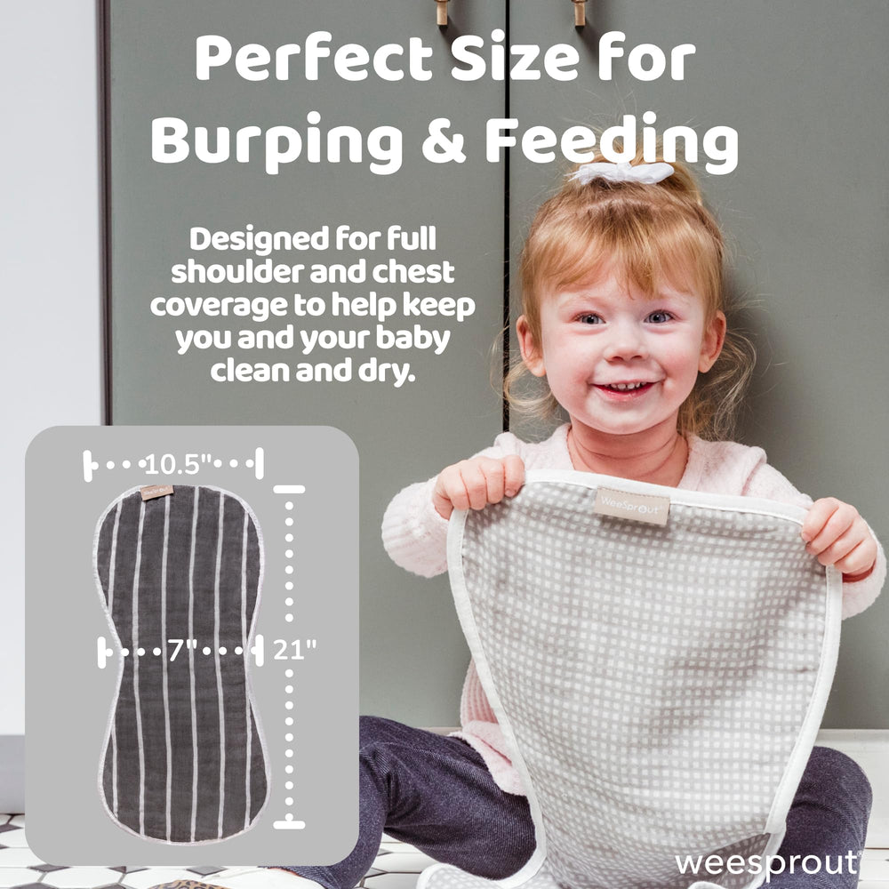 WeeSprout burp cloths peanut shape design lays flat on shoulder