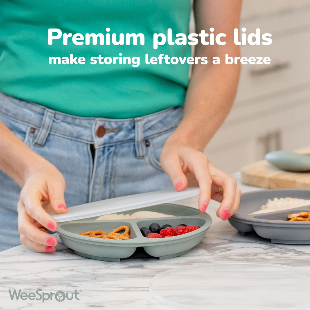 WeeSprout plates are dishwasher-safe, simplifying post-meal cleanup.