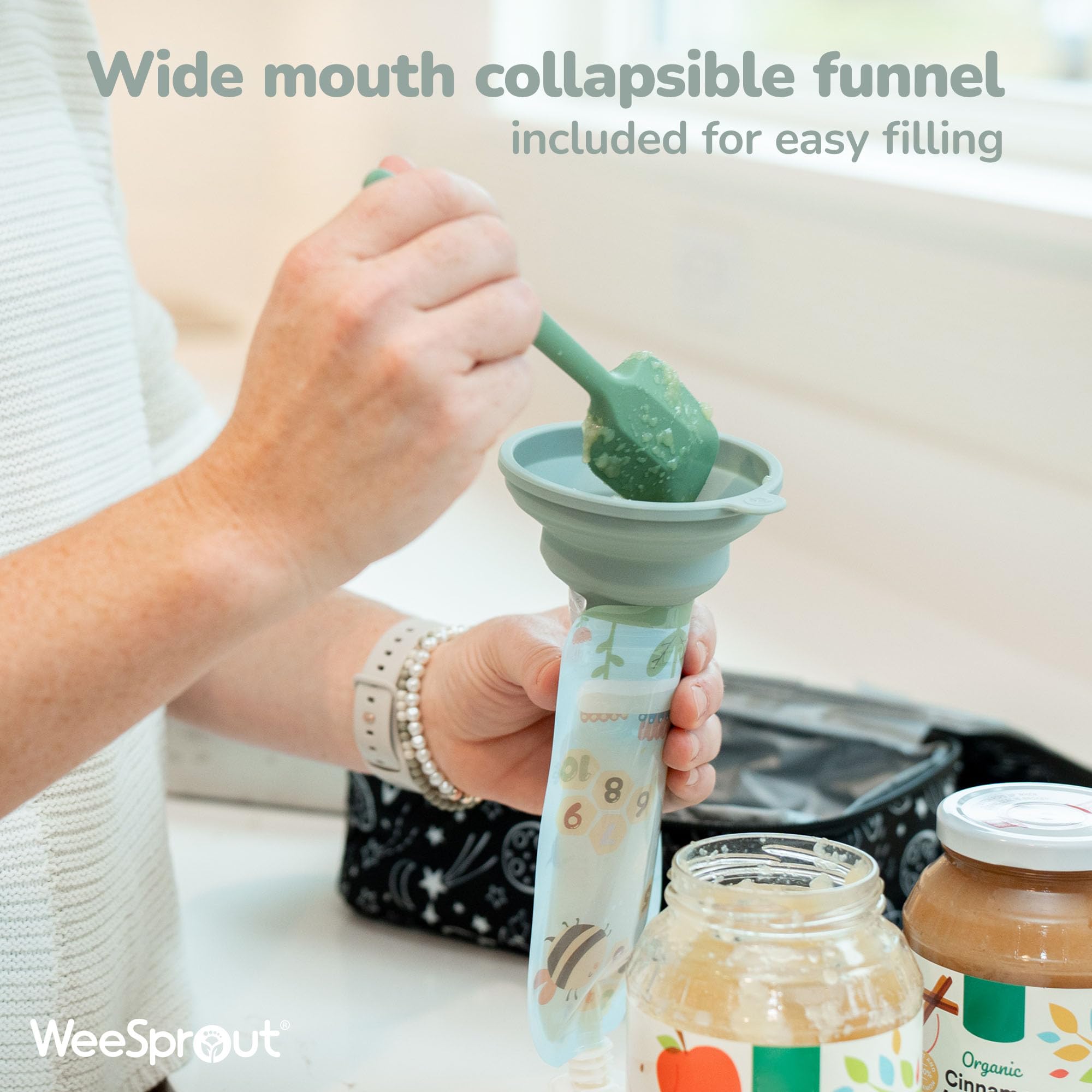 WeeSprout dishwasher-safe pouches simplify cleanup after meals.
