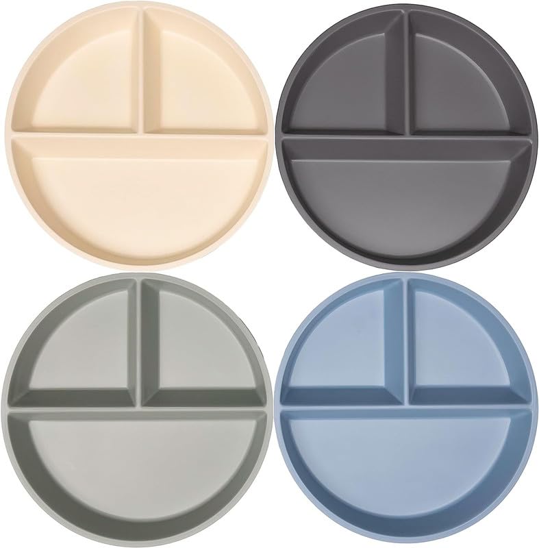 WeeSprout divided bamboo-melamine plate top view promotes independent self-feeding
