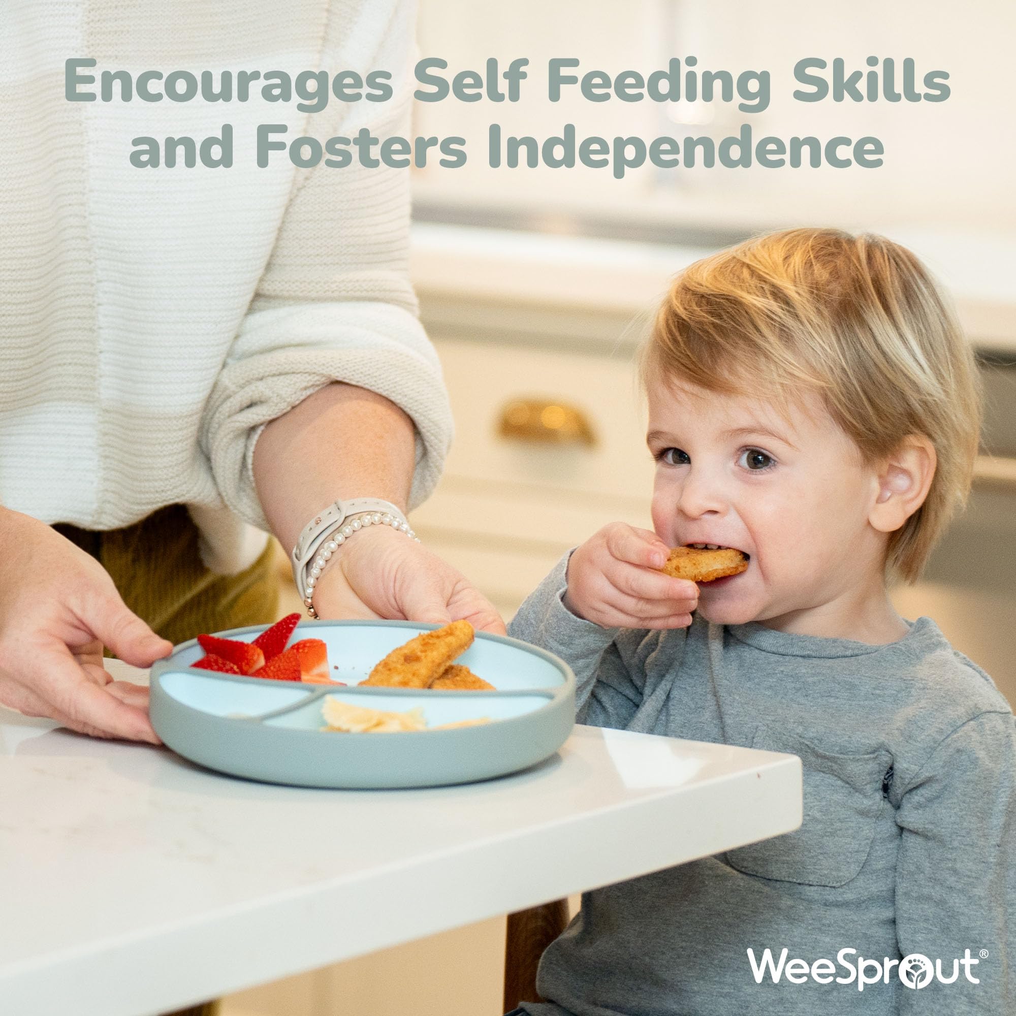 WeeSprout durable food-grade silicone plate resists drops for daily use