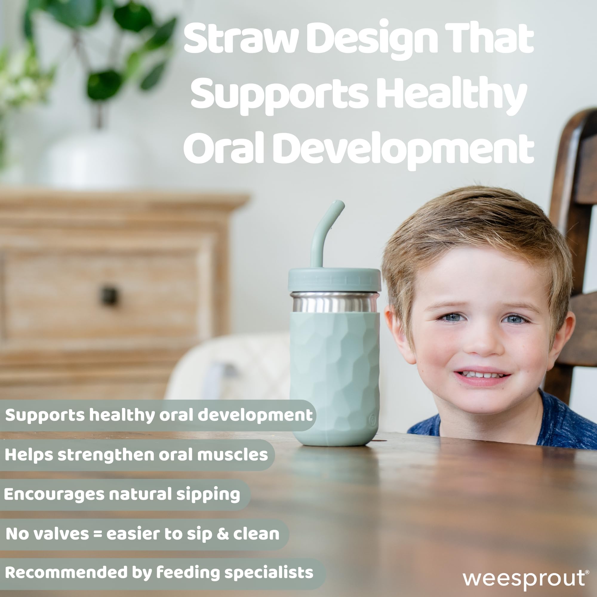 WeeSprout easy-grip silicone sleeve helps little hands hold steady during meals.