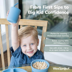 WeeSprout food-grade silicone cups labeled BPA-free and gentle on gums.
