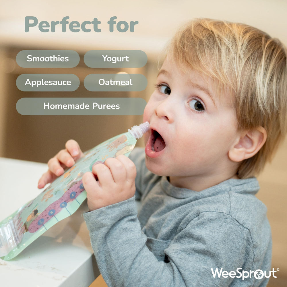 WeeSprout freezer-safe pouches keep batches ready for busy weekdays.