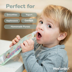 WeeSprout freezer-safe pouches keep batches ready for busy weekdays.