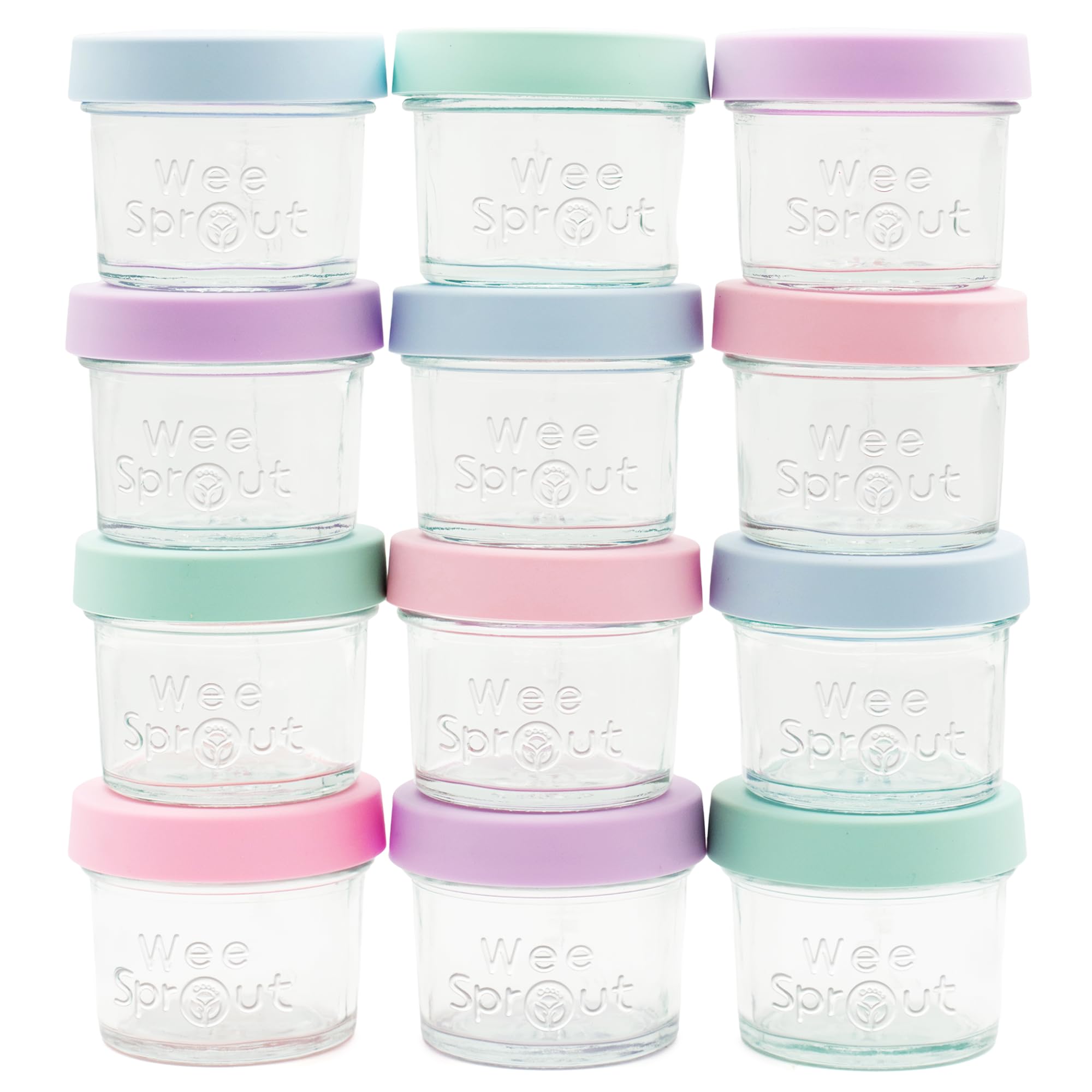 WeeSprout glass jar with green lid perfect for portioned baby meals and leak-free storage