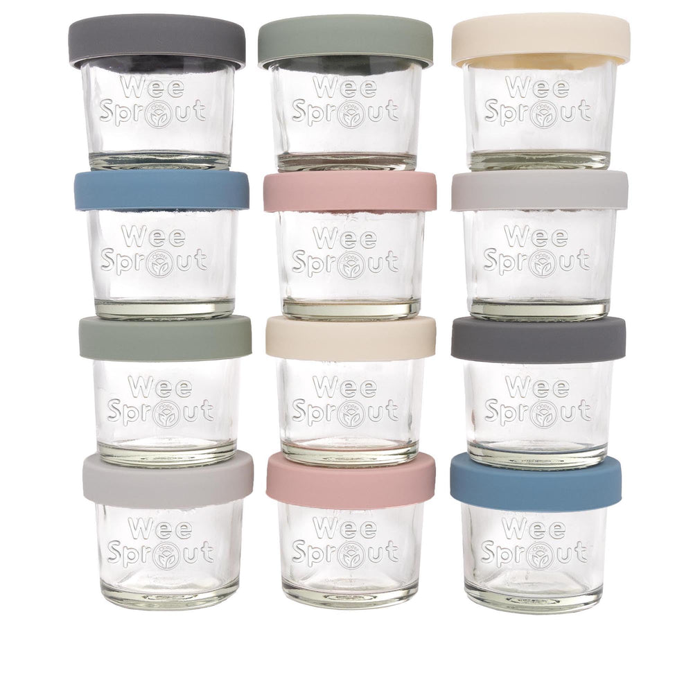 WeeSprout glass baby-food storage jar with lids for batch prep and portioning.