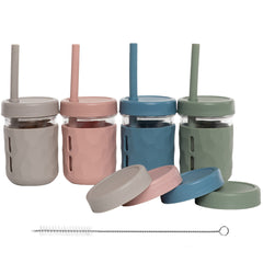 WeeSprout glass cups with lids and straws ready for on-the-go 8 oz servings for kids