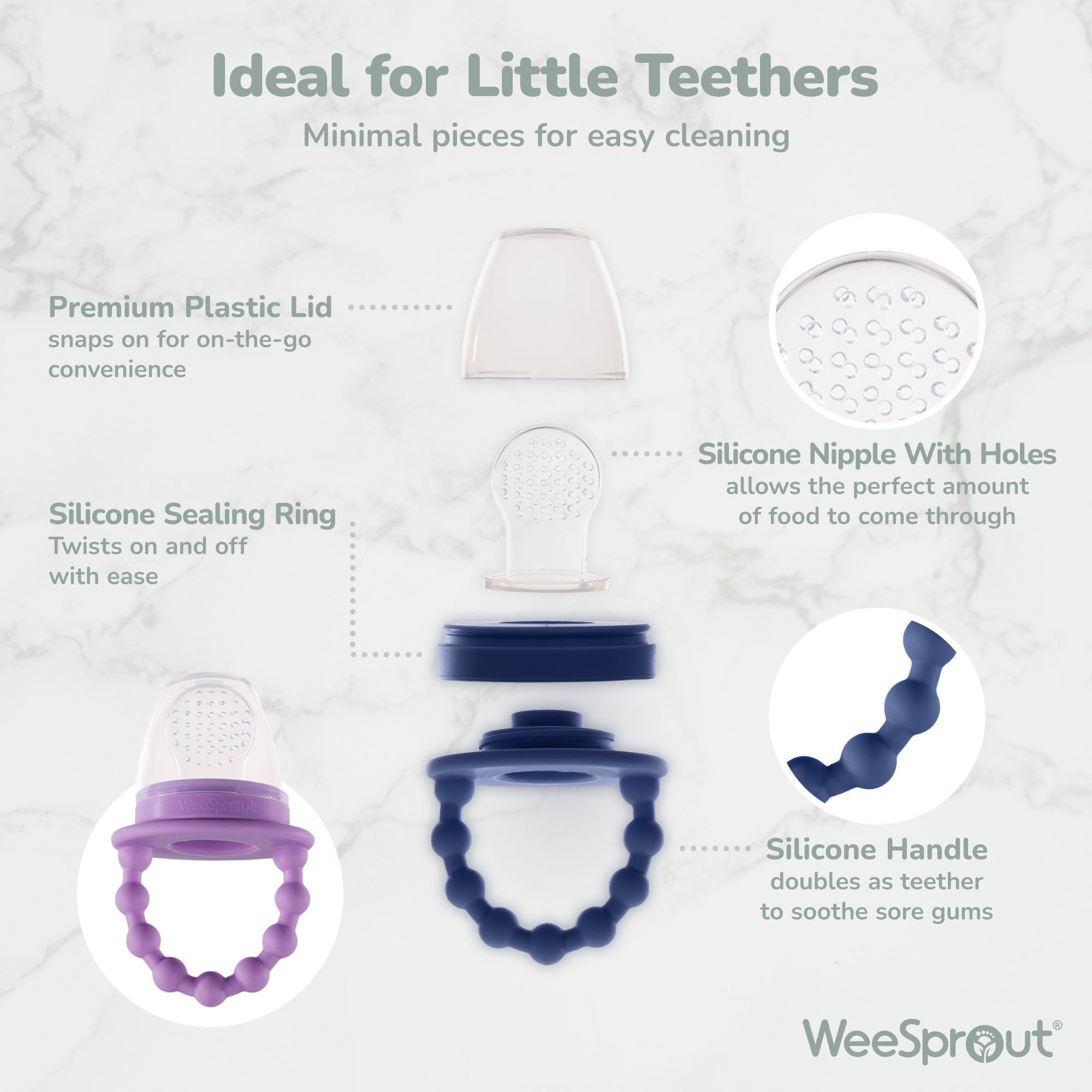 WeeSprout interchangeable-feeder-pieces for customizable feeding.