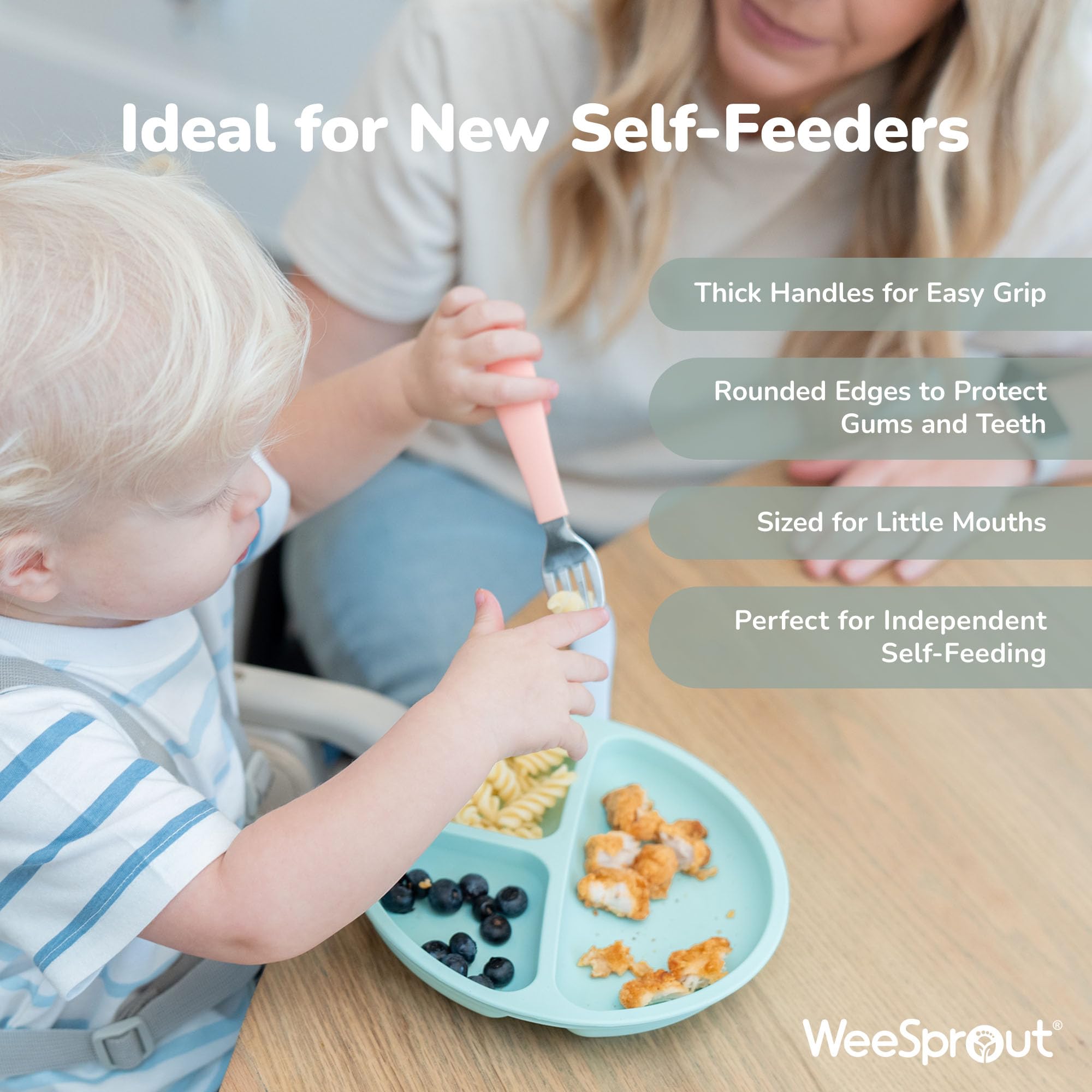 WeeSprout kid-sized utensils - ideal length for young children learning self-feeding