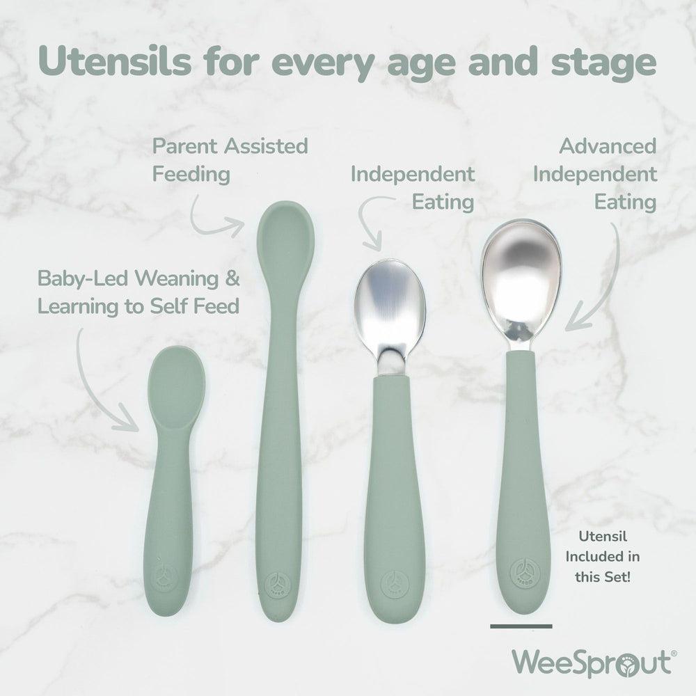 WeeSprout collection-in-basket showcases complete set for evolving dining skills.
