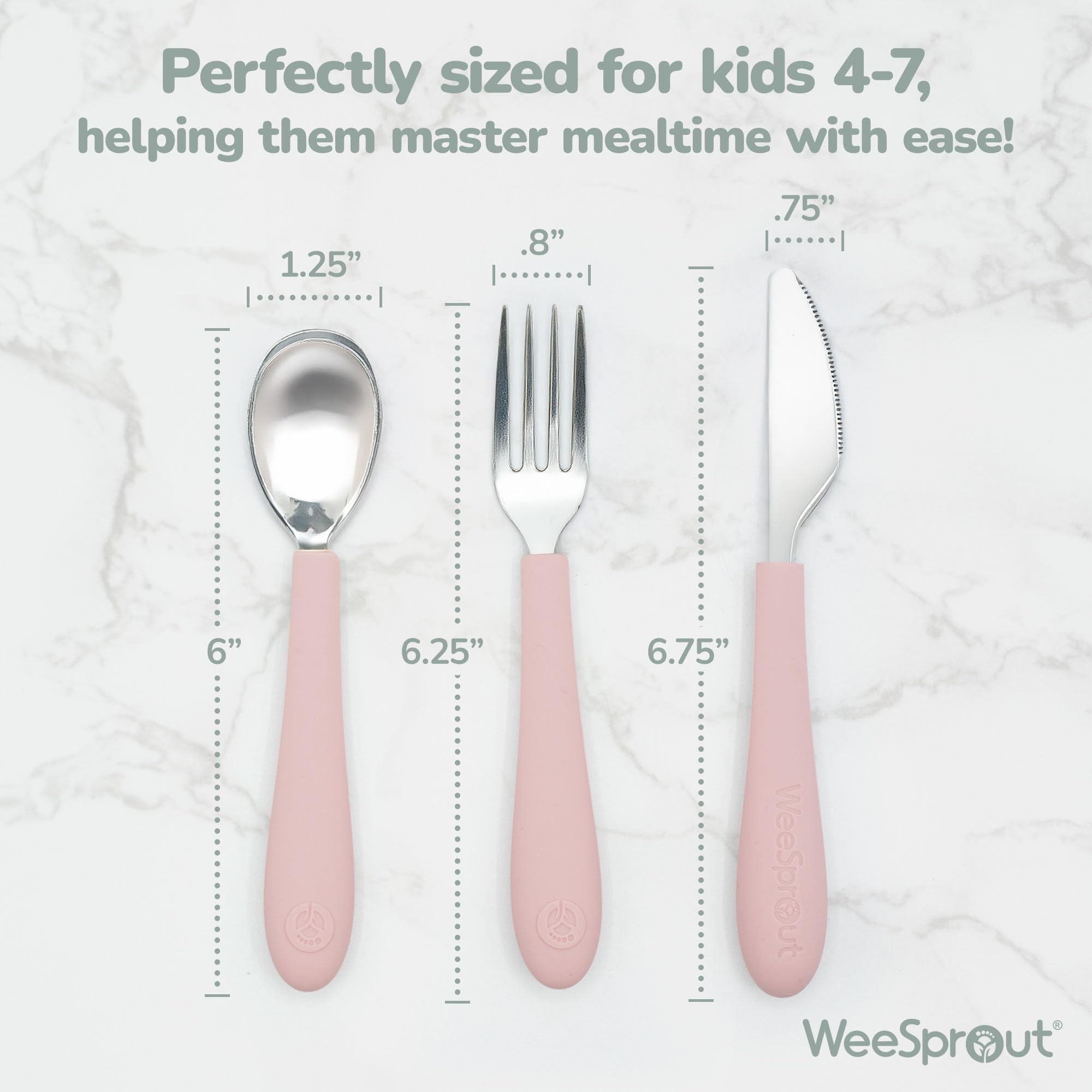 WeeSprout kids utensils set fork purple with balanced weight for controlled bites