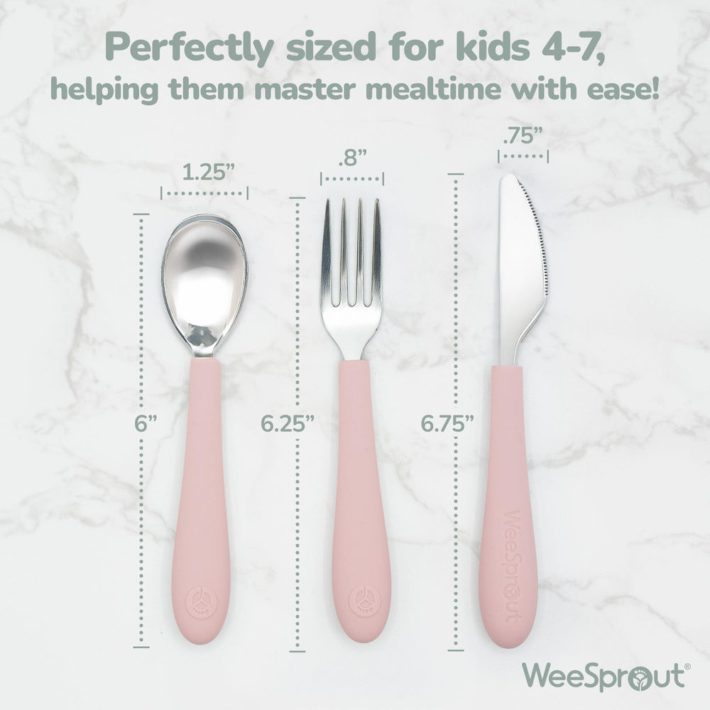 WeeSprout kids utensils set fork purple with balanced weight for controlled bites