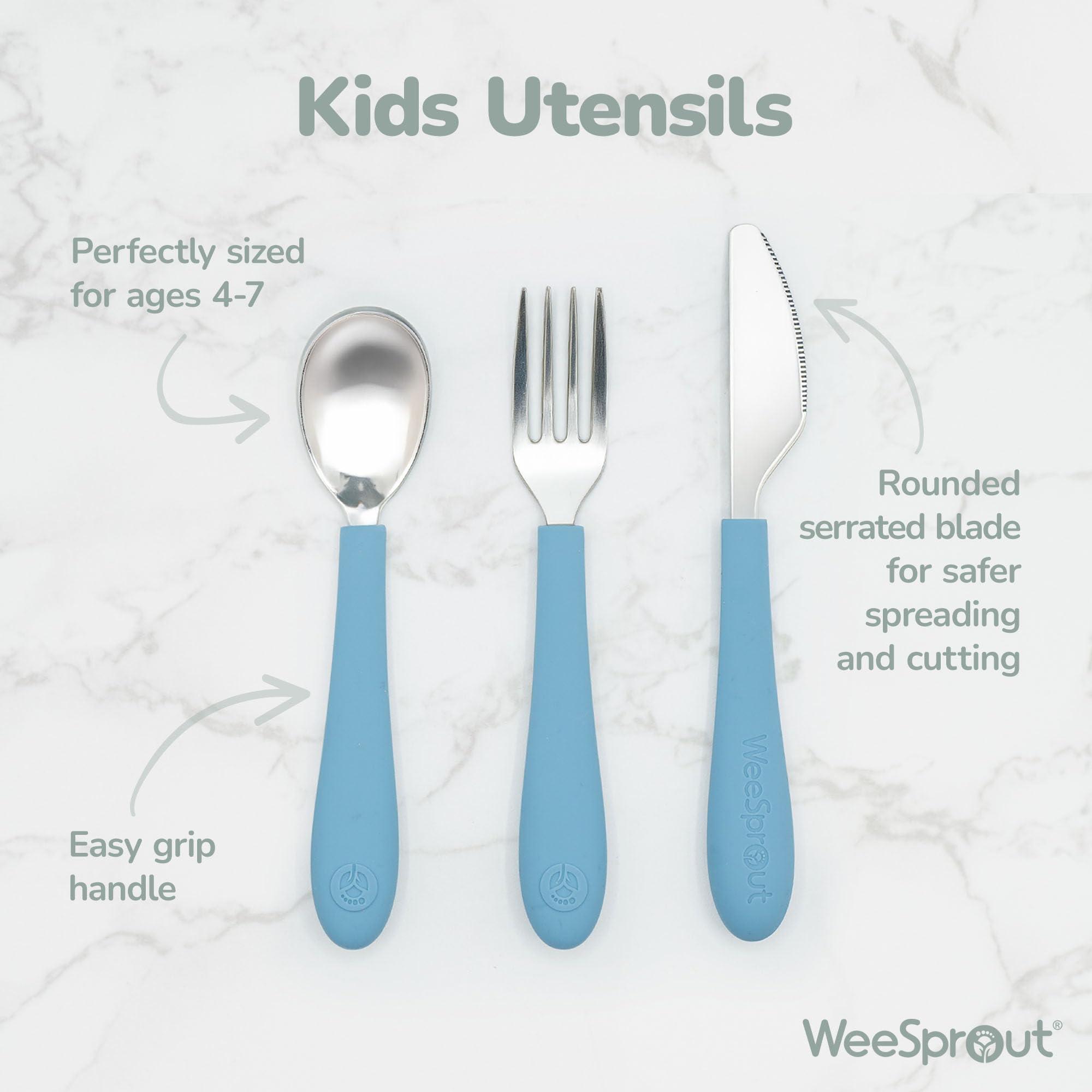WeeSprout kids utensils set knife purple for gentle cutting practice and safety