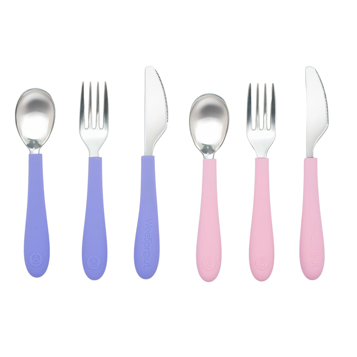 WeeSprout kids utensils set spoon purple with silicone grip for independent eating
