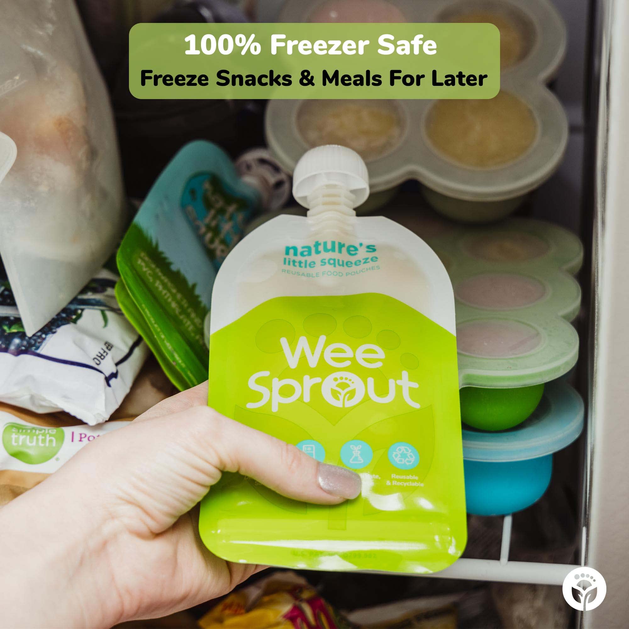WeeSprout leakproof dual-zipper design prevents spills in freezer and bags