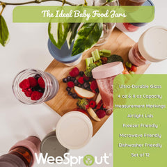 WeeSprout jars feature embossed oz and ml measurement markers for precise portions.