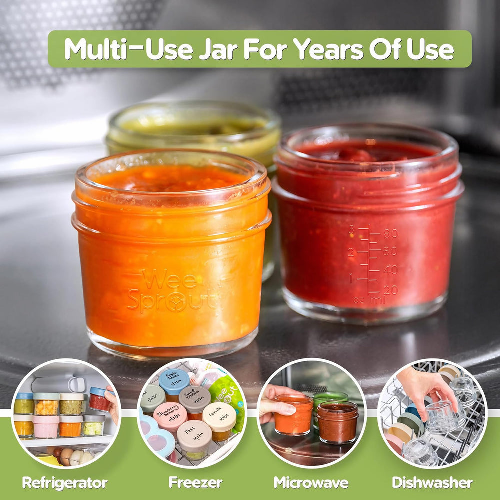 WeeSprout jars are microwave, dishwasher, and freezer safe for busy families.