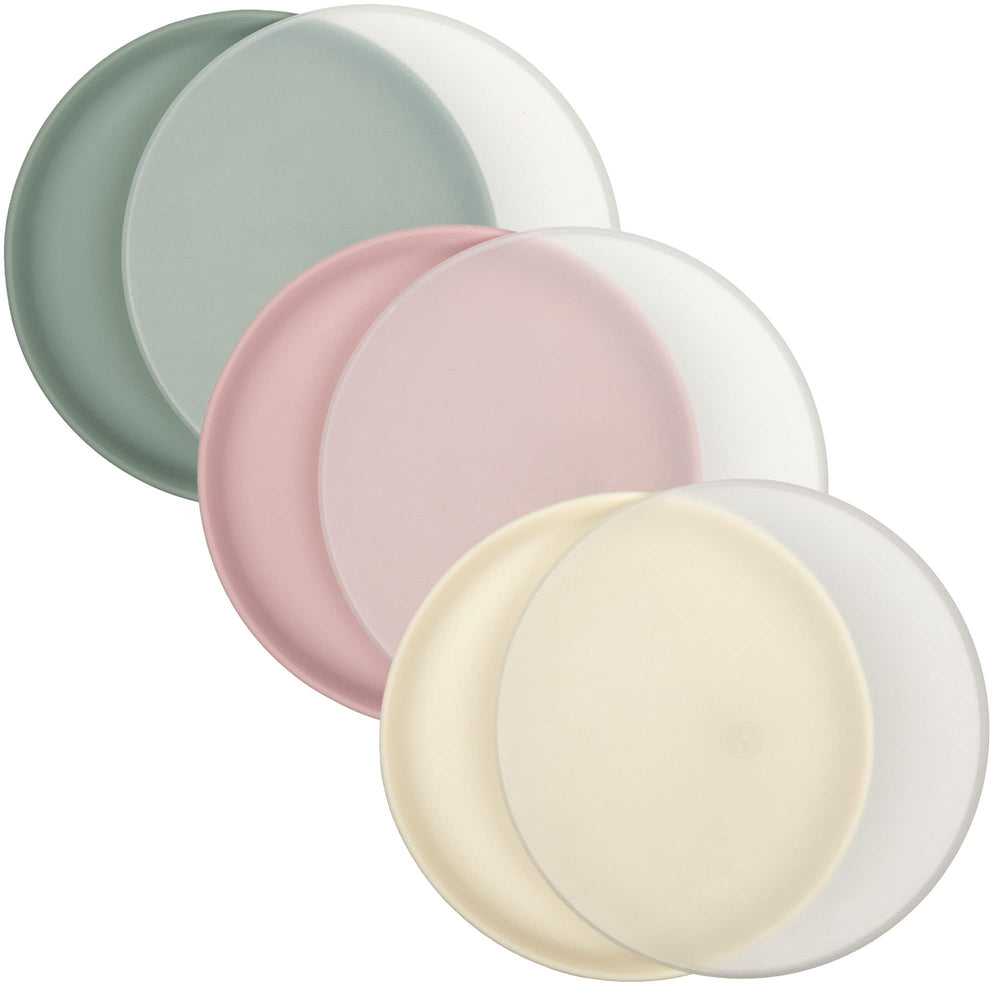 WeeSprout non-suction plates with lids assembly showing durable 3-pack for toddler meals.