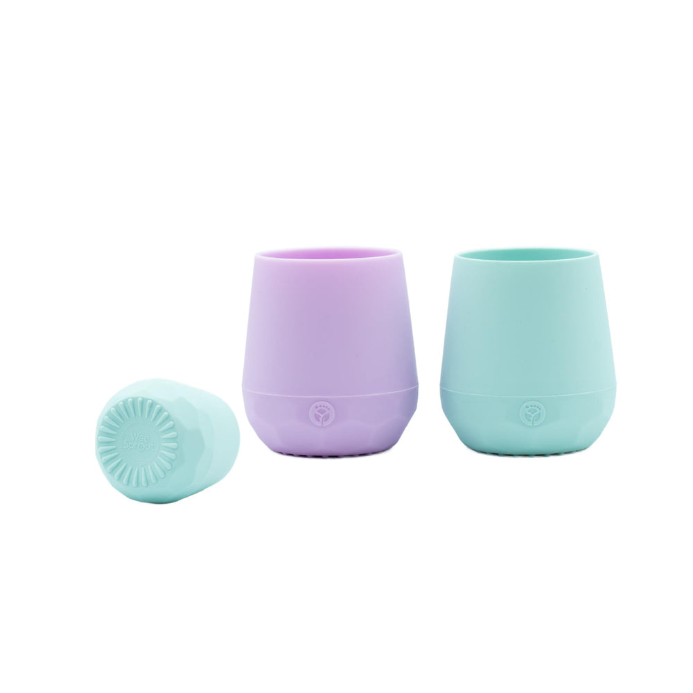 WeeSprout pastel purple open cup 2oz promotes easy sipping for tiny hands.