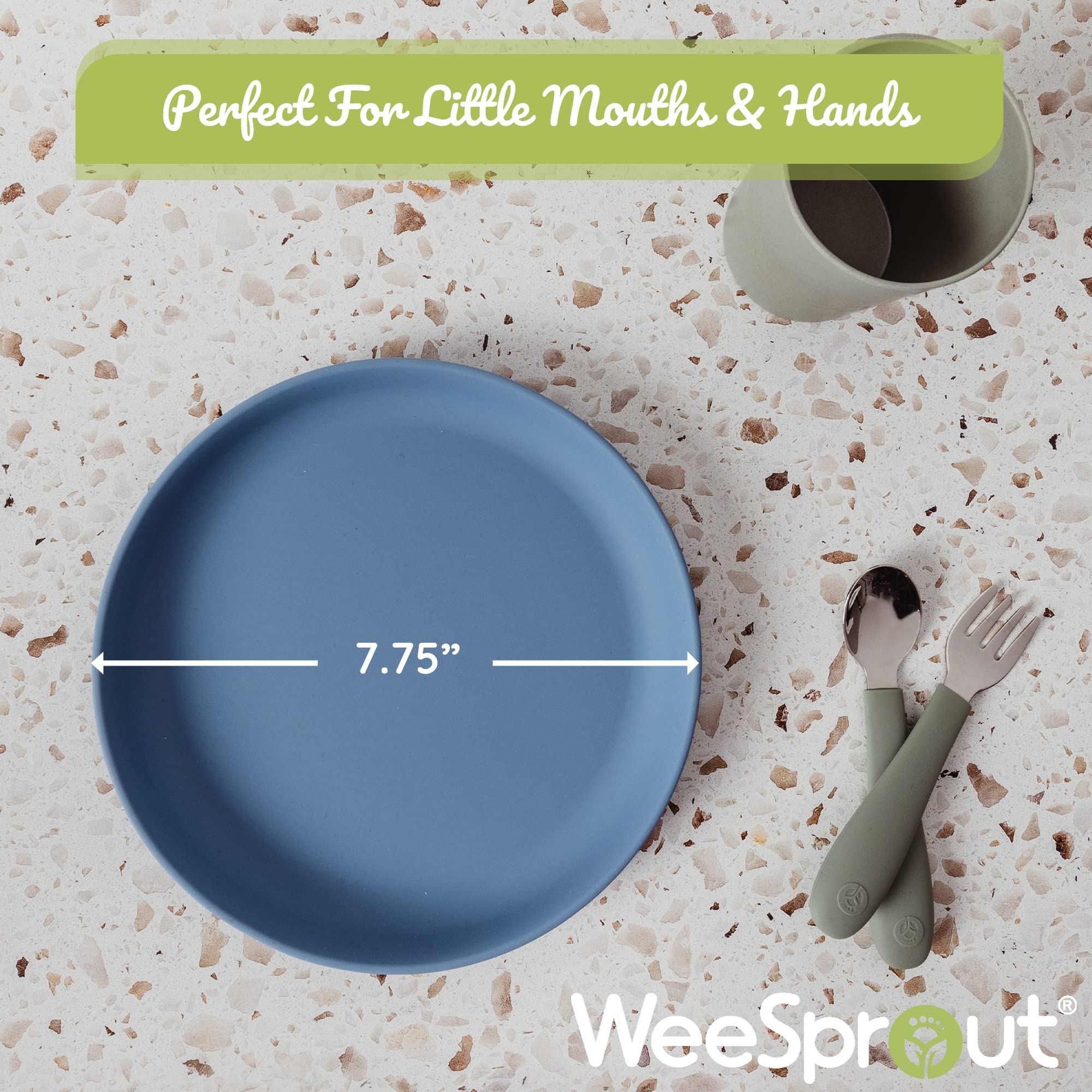 WeeSprout 3-pack plates stacked illustrates compact storage and kid-friendly design.