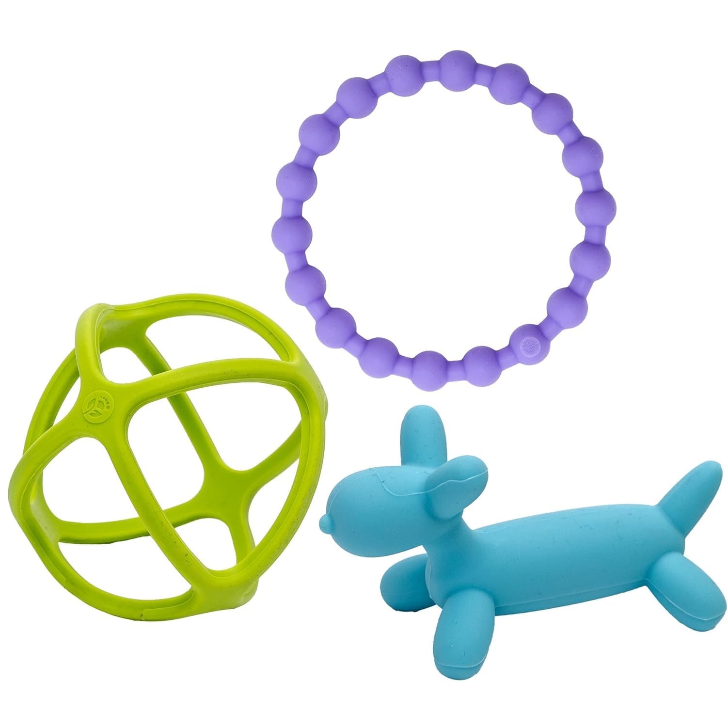WeeSprout puppy dog teether in bright colors soothing gums during play.