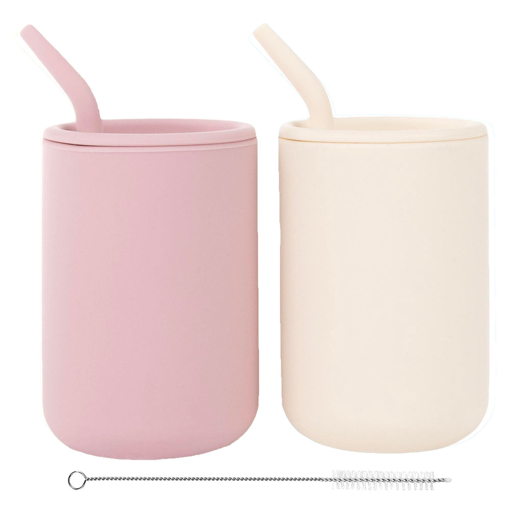 WeeSprout silicone baby cups 4oz two-pack with lids for easy grip and spill control.