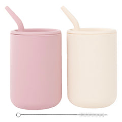 WeeSprout silicone baby cups 4oz two-pack with lids for easy grip and spill control.