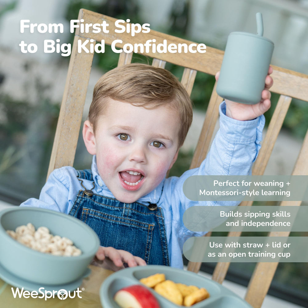 WeeSprout 8oz cups with curved straw support proper lip closure during meals