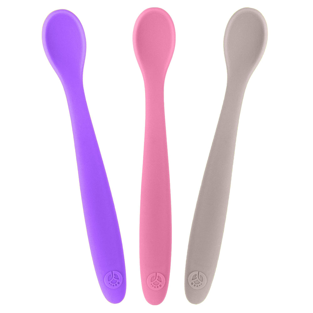 WeeSprout silicone baby spoons soft-tip closeup for gentle teething-friendly feeding