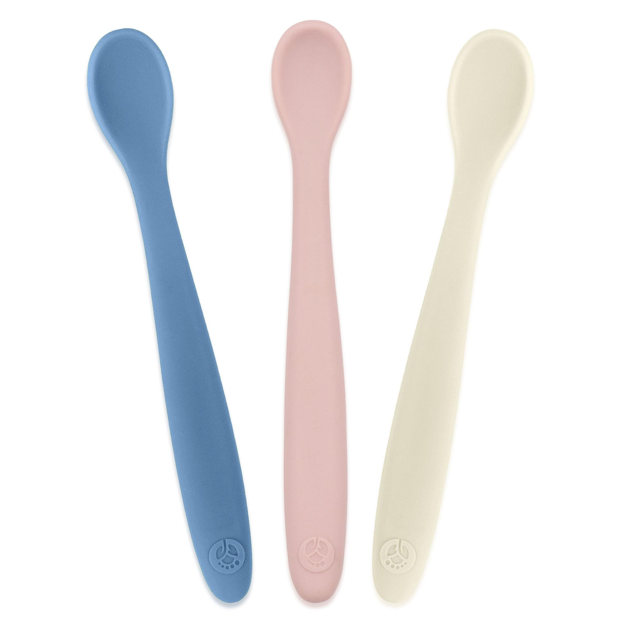 WeeSprout soft-tip silicone baby spoons gentle on gums for Stage 1 feeding.