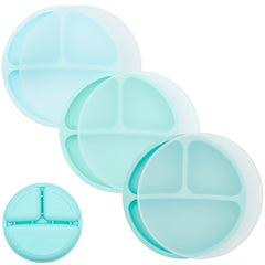 WeeSprout silicone divided plates with lids closeup show durable, kid-friendly edges for easy scooping.